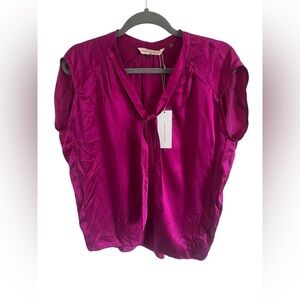 NWT Rebecca Taylor Silk Tie Front Magenta Blouse, size 2